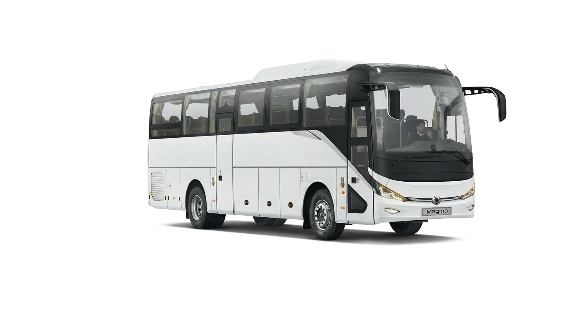 Vista frontal derecha del bus Junfeng